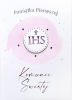 Karnet GM - Pamiątka Pierwszej Komunii Świętej (IHS, różowa)