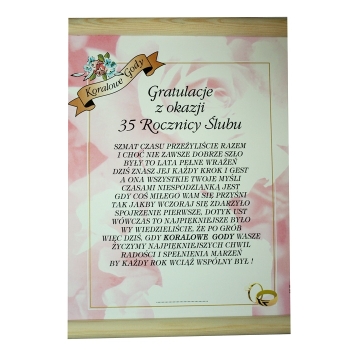 Dyplom V1- Gratulację z okazji 35 rocznicy ślubu (różowy)